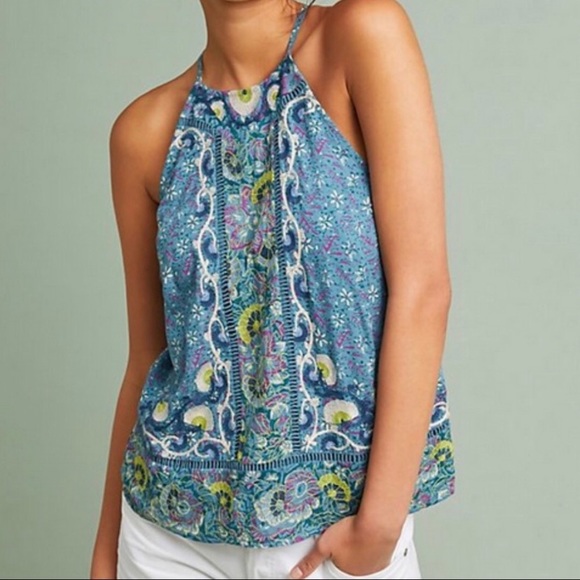 Anthropologie Akemi + Kin Blue Embroidered Halter Top size 4 - Picture 5 of 6